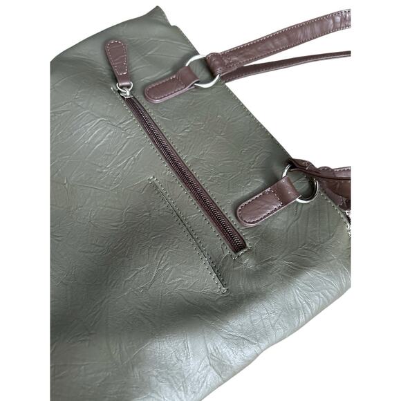 STONE & CO Olive Green Brown Nancy Leather PVC Tote Shoulder Bag Purse - Picture 3 of 11